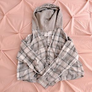 Grey cropped flannel hoodie from American Eagle